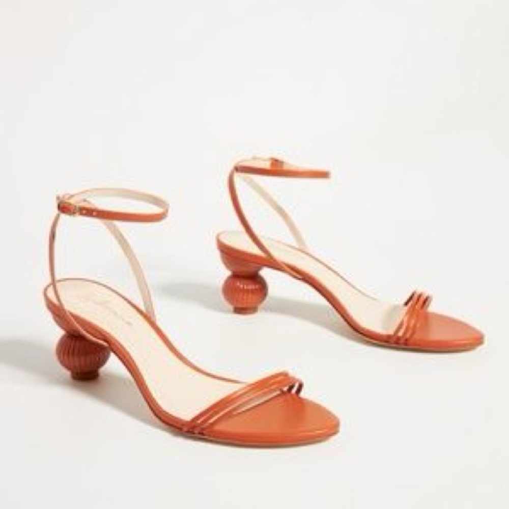 Anthropologie Guilhermina Sculptural Orange Ball Heel Summer Sandal Size US 6